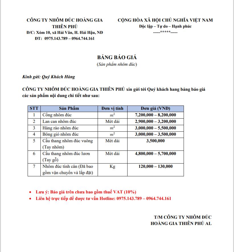 Bảng báo giá